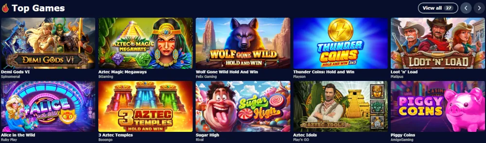 AztecParadise library of top-rated online slot games.